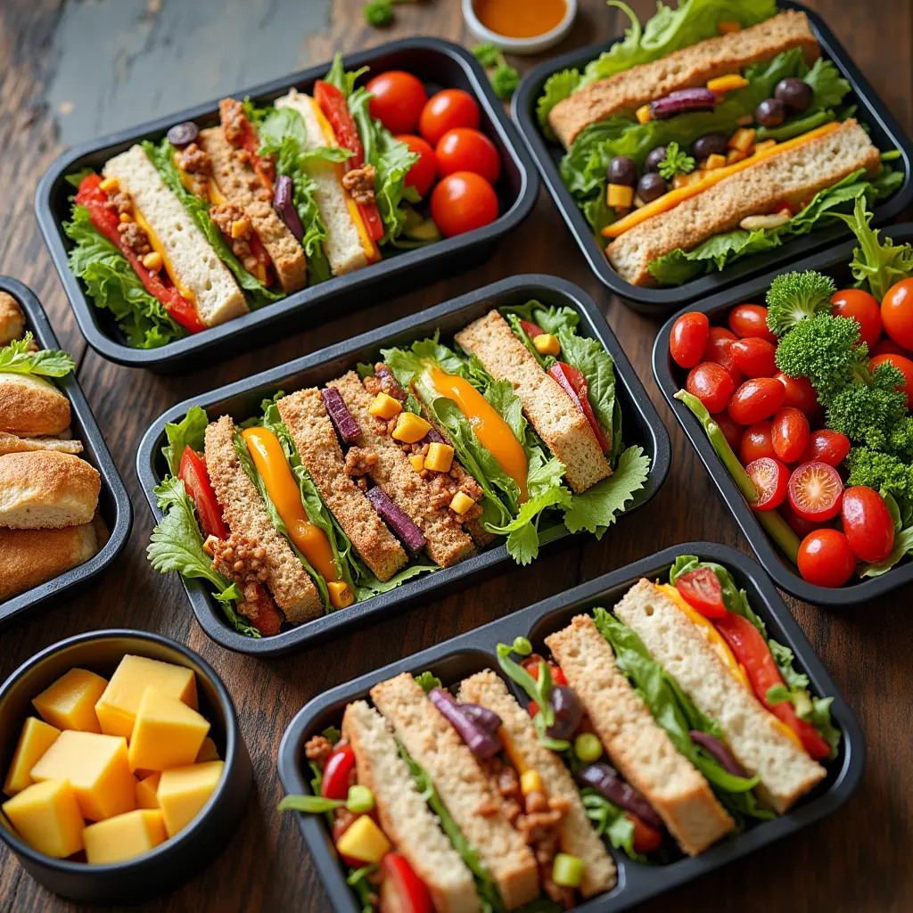 Quick packed lunch recipes displayed on a wooden table